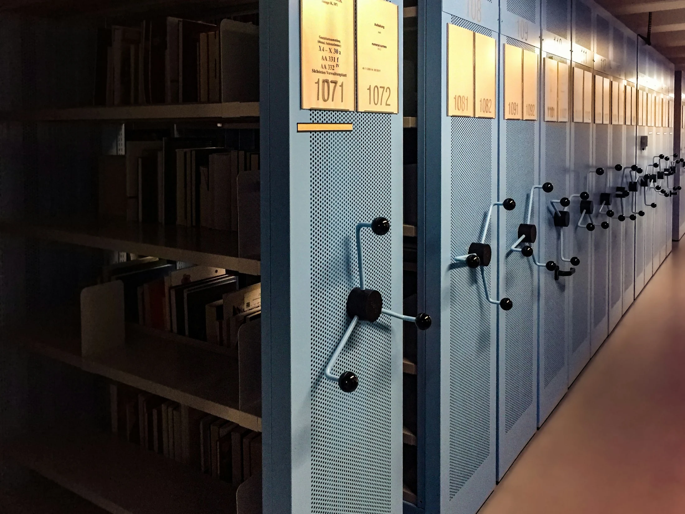 A real archive with mobile storage shelves and organized records